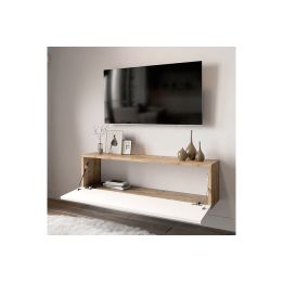 Mueble Mesa TV Moderno con Puerta en Melamina Color Blanco y Cambria 100x31.5x29.6cm - Diseño Elegante para Salón.