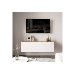 Mueble Mesa TV Moderno con Puerta en Melamina Color Blanco y Cambria 100x31.5x29.6cm - Diseño Elegante para Salón.