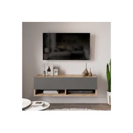 Mueble Mesa TV Moderno con 1 Puerta y Estantes en Melamina Color Antracita y Cambria - 100x31.5x29.6cm