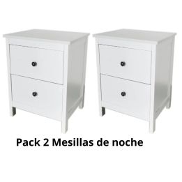 Mesitas - Mesillas de Noche dormitorio de 2 Cajones Color Blanco, pack 2 unidades (SALDO)