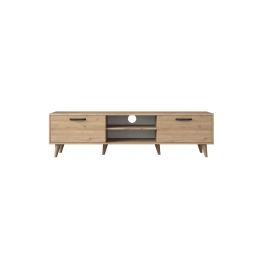 Mueble de TV en Roble con 2 Cajones y Estantes - 180x35x48.5 cm con Patas de Madera.