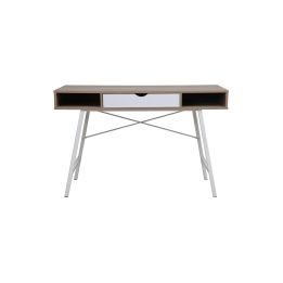 Mesa de Estudio y Trabajo con Cajones, Blanco y Roble, 120x48x76cm, Patas Metálicas - Moderna y Duradera