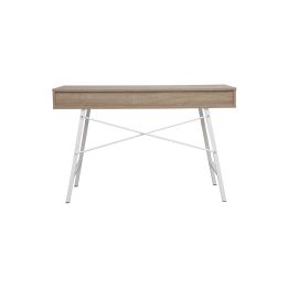 Mesa de Estudio y Trabajo con Cajones, Blanco y Roble, 120x48x76cm, Patas Metálicas - Moderna y Duradera