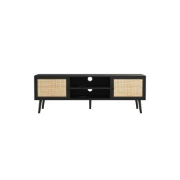 Mueble Mesa TV de Ratán en Color Negro-Natural 150x39x49 cm - 2 Puertas - Estilo y Durabilidad.