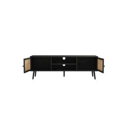 Mueble Mesa TV de Ratán en Color Negro-Natural 150x39x49 cm - 2 Puertas - Estilo y Durabilidad.