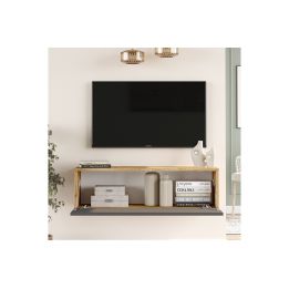 Mueble Mesa TV Moderno con Puerta en Melamina Color Antracita y Cambria 100x31.5x29.6cm - Diseño Elegante para Salón.