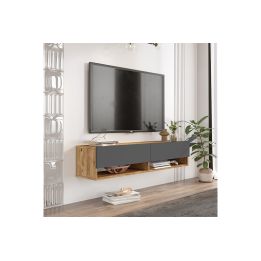 Mueble Mesa TV de Pared Color Antracita-Roble 140x31.6x29.6 cm - 2 Puertas - Estilo Moderno y Funcional.