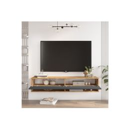 Mueble Mesa TV de Pared Color Antracita-Roble 140x31.6x29.6 cm - 2 Puertas - Estilo Moderno y Funcional.