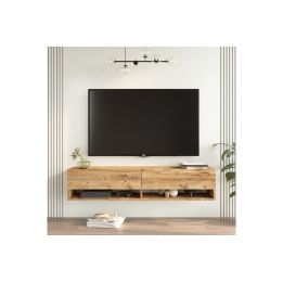 Mueble Mesa TV de Pared Color Roble 140x31.6x29.6 cm - 2 Puertas - Estilo Moderno y Funcional.