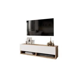 Mueble Mesa TV Moderno con 1 Puerta y Estantes en Melamina Color Cambria y Blanco - 100x31.5x29.6cm