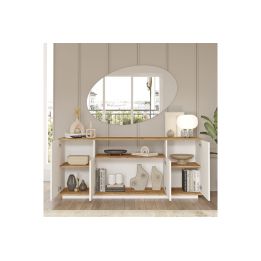 Buffet con 4 Puertas y Estantes en Melamina Blanco y Natural, 180x44.5x75 cm