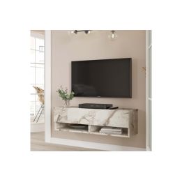 Mueble Mesa TV Moderno con 1 Puerta y Estantes en Melamina Color Mármol Marfil - 100x31.5x29.6cm