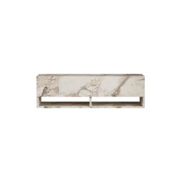 Mueble Mesa TV Moderno con 1 Puerta y Estantes en Melamina Color Mármol Marfil - 100x31.5x29.6cm