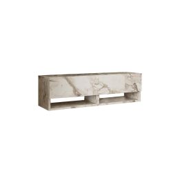 Mueble Mesa TV Moderno con 1 Puerta y Estantes en Melamina Color Mármol Marfil - 100x31.5x29.6cm