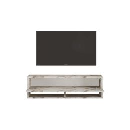 Mueble Mesa TV Moderno con 1 Puerta y Estantes en Melamina Color Mármol Marfil - 100x31.5x29.6cm