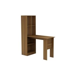 Mesa de Oficina con Librería-Escritorio en Melamina Color Nogal, 120x50x150cm - Diseño Versátil y Funcional