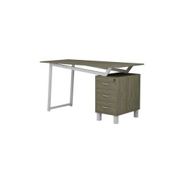 Mesa de Despacho con Cajones, Melamina Natural-Blanco, 140x60x76cm - Organización y Estilo para tu Oficina.