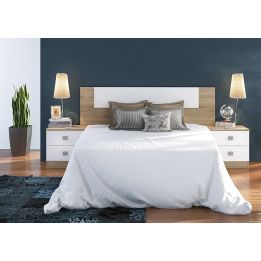Conjunto dormitorio de Cabecero + 2 mesitas de noche color cambrian y blanco.