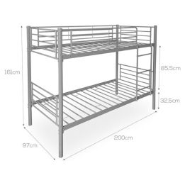 Litera Metálica Reforzada para Dos personas, Acabado en Gris, Medidas: 200 cm (Lar) x 97 cm (Fon) x 161 cm (Al)