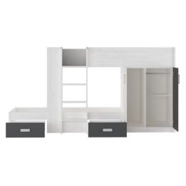 Litera - Cama Tren en Blanco Veteado y Grafito - 99.6 cm x 278.5 cm x 150.6 cm