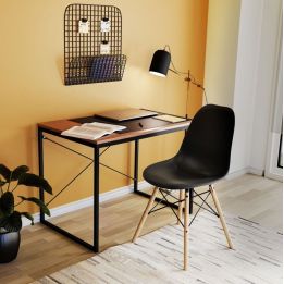 (SALDO) Mesa de Ordenador Estilo Industrial Color Nogal y Negro 90x60x70 Cm