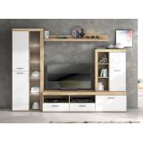Mueble de Salón Moderno con Leds, Acabado en Cambria - Blanco, Medidas: 260 cm (An) x 191 cm (Al) 47,5 cm (Fo) Meyvaser