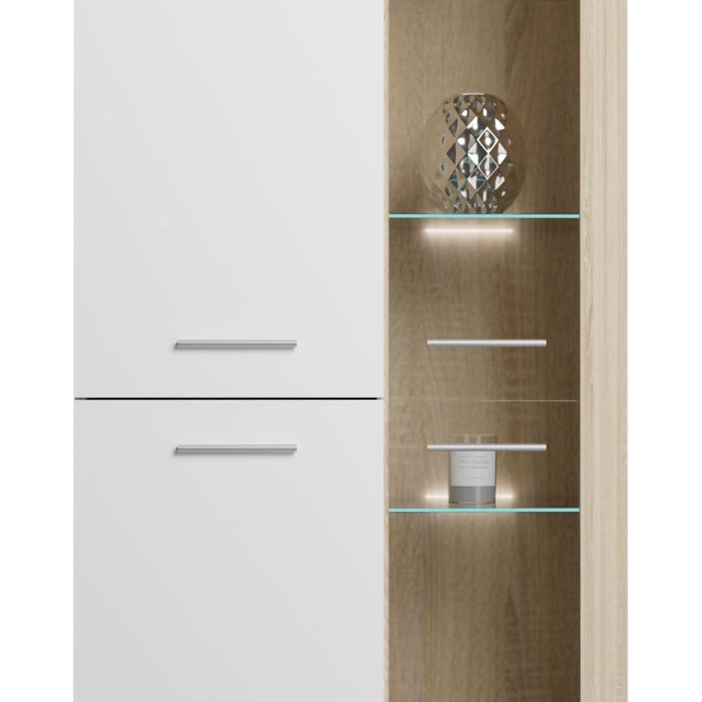 Mueble de Salón Moderno con Leds, Acabado en Cambria - Blanco, Medidas: 260 cm (An) x 191 cm (Al) 47,5 cm (Fo) Meyvaser