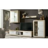 Mueble de salón y TV Moderno con Leds Color Cambria, cambria y blanco módulo de comedor