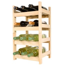 Botellero de Madera de Pino apilable en Color Natural para 12 Botellas y con 4 Niveles de Altura