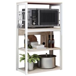 Estantería de Cocina Alta con Marco de Metal Blanco, Estante para microondas 50x30x100 Cm Color Natural y Blanco