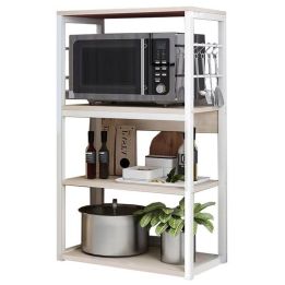 Estantería de Cocina Alta con Marco de Metal Blanco, Estante para microondas 50x30x100 Cm Color Natural y Blanco