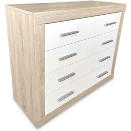 Meyvaser - Cómoda con 4 Cajones, Sinfonier, Color Cambria y Blanco, Medidas: 60 cm (An) x 81.5 cm (Al) x 39.5 cm (Fo)
