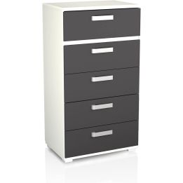 Sinfonier 5 Cajones, Cómoda, Color Blanco y Grafito, Medidas: 60 cm (Largo) x 109,4 cm (Alto) x 39,6 cm de (Fondo) – Meyvaser