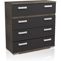 Cómoda 4 Cajones, Color Ceniza y Negro, Medidas: 89 cm (Largo) x 89,6 cm (Alto) x 39,6 cm de (Fondo) Meyvaser