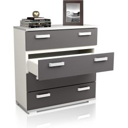 Comoda 4 Cajones, Color Blanco y Grafito, Medidas: 89 cm (Largo) x 89,6 cm (Alto) x 39,6 cm de (Fondo) Meyvaser