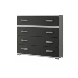 Comoda 4 Cajones, Color Blanco y Grafito, Medidas: 89 cm (Largo) x 89,6 cm (Alto) x 39,6 cm de (Fondo) Meyvaser