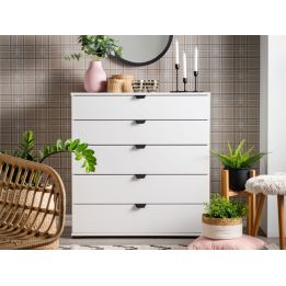 Cómoda de 5 Cajones para Dormitorio en Blanco, Gran Espacio Almacenamiento, Estilo Moderno, 90x40x95 cm