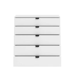 Cómoda de 5 Cajones para Dormitorio en Blanco, Gran Espacio Almacenamiento, Estilo Moderno, 90x40x95 cm