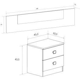 Conjunto dormitorio de Cabecero + 2 mesitas de noche color cambrian y blanco.