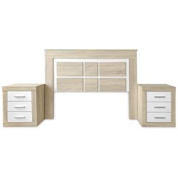 BricoExpo - Pack Cabecero de 160 x 120 cm + 2 Mesitas de Noche |Color Cambria y Blanco (para Cama de 135-140 o 160)