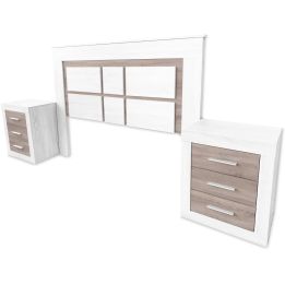 Pack Cabecero de 160 x 120 cm + 2 Mesitas de Noche, Colores Andersen y Pino Gris (para Cama de 135-140 o 160) – Meyvaser