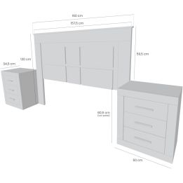 Pack Cabecero de 160 x 120 cm + 2 Mesitas de Noche, Colores Andersen y Pino Gris (para Cama de 135-140 o 160) – Meyvaser