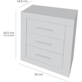 Mesita de Noche, Mesilla de Dormitorio, Color Cambria y Grafito, Medidas: 50 cm (Largo) x 34,6 cm (Fondo) x 60 cm (Alto)