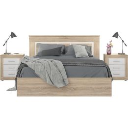 Mesita de Noche, Mesilla de Dormitorio, Acabado en Color Cambria y Blanco, Medidas: 50 cm (Lar) x 34,6 cm (Fon) x 60 cm (Al)