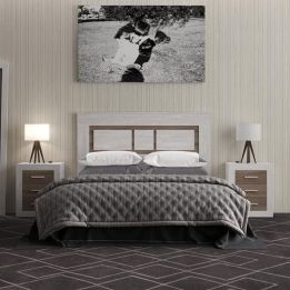 Mesita de Noche, Mesilla de Dormitorio, Color Pino y Gris, Medidas: 50 cm (Lar) x 34,6 cm (Fon) x 60 cm (Al)