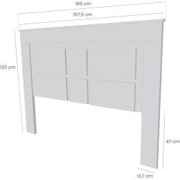 Cabezal para Cama de Matrimonio con patas, Color Cambria y Blanco, Medidas: 160 cm (Ancho) x 119,3 cm (Alto) x 3,8 cm (Fondo)