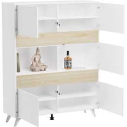 Mueble Vitrina, Mueble de salón, Aparador cocina, Color Roble y Blanco, Medidas: 120 cm (An) x 150 cm (Al) x 40 cm (Fon)