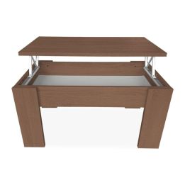 Mesa de Centro Elevable, Mesita de Salón, Acabado en Color nogal, Medidas: 90 cm (Ancho) x 50 cm (Fondo) x 46-57 cm (Alto)