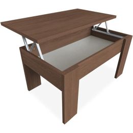 Mesa de Centro Elevable, Mesita de Salón, Acabado en Color nogal, Medidas: 90 cm (Ancho) x 50 cm (Fondo) x 46-57 cm (Alto)