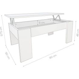 Mesa de Centro Elevable, Mesita de Salón, Acabado en Color nogal, Medidas: 90 cm (Ancho) x 50 cm (Fondo) x 46-57 cm (Alto)